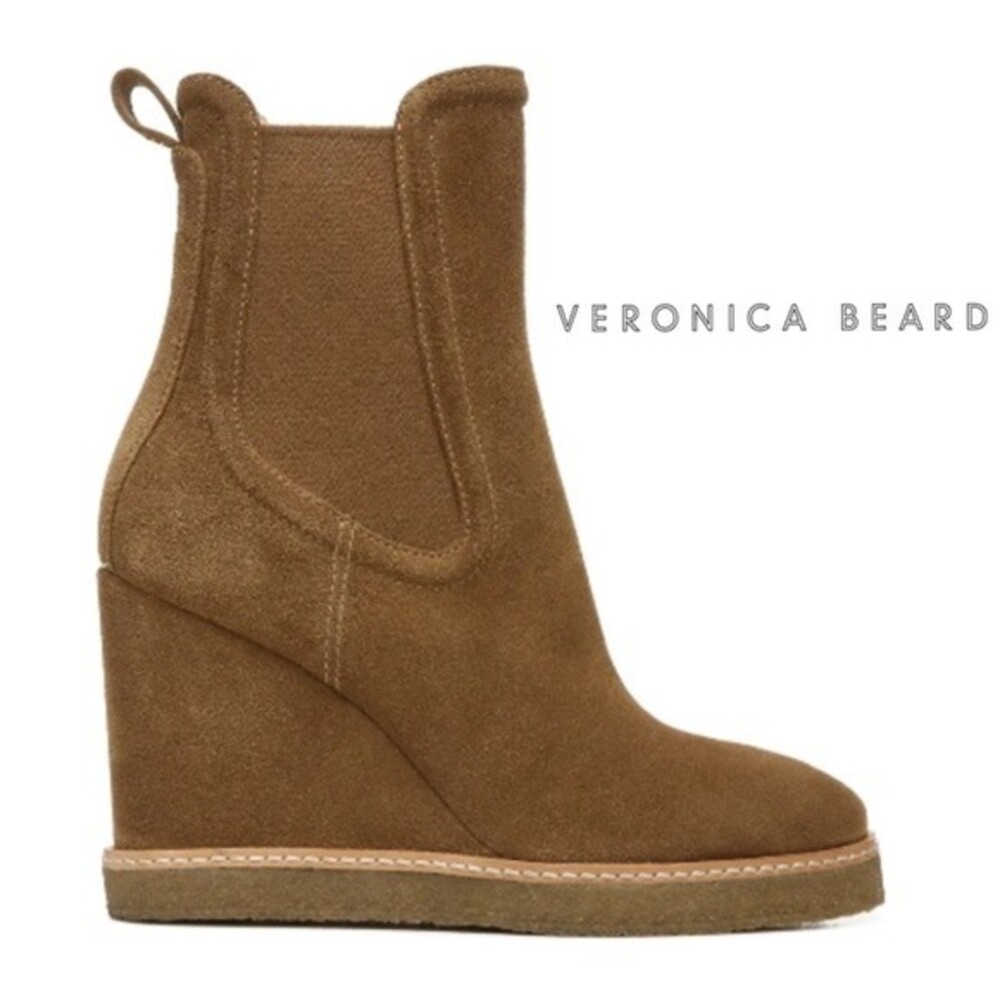 VERONICA BEARD Wedge Chelsea Boots Suede hazel wood Tan Pull on Booties Size 9 - Picture 12 of 12